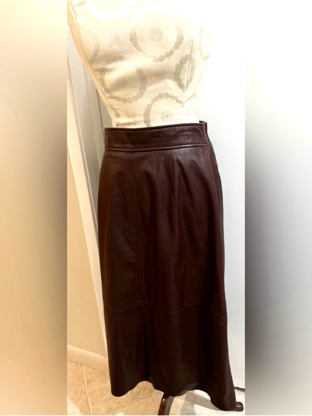 Preston & York Vintage Pebbled Leather Burgundy High Waist Lined Zip Skirt 10